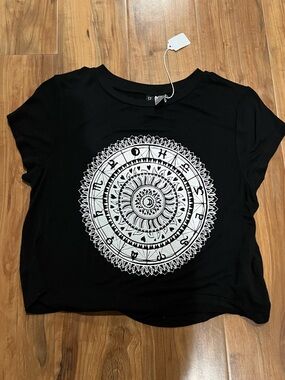 H&M Black Crop Top with White Mandala Graphic
